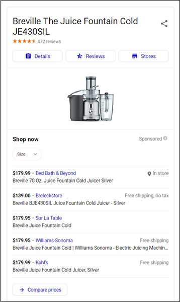 digital marketing example of search for specific juicer brand
