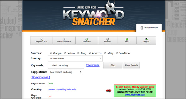 keyword research tool Keyword Snatcher