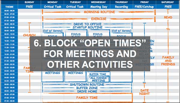 Block open times for meetings and other activities
