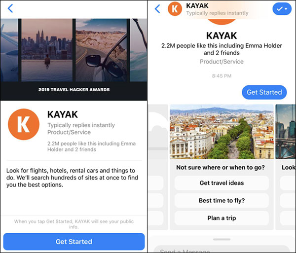 Kayak chatbot for booking flights