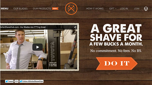 Dollar Shave Club's landing page