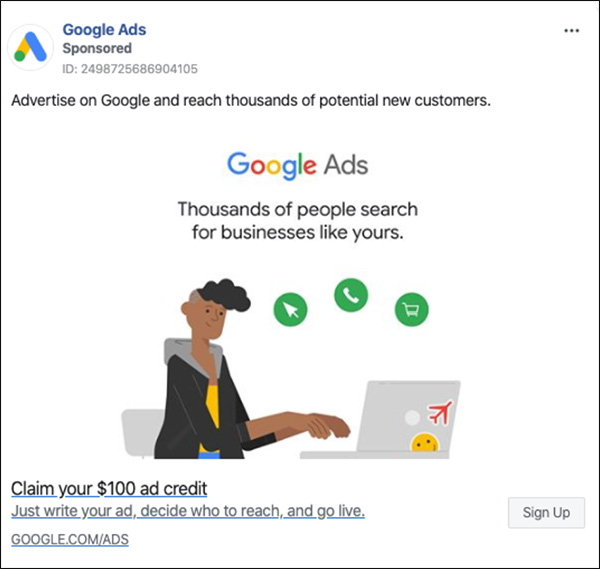 Google Ads Facebook ad